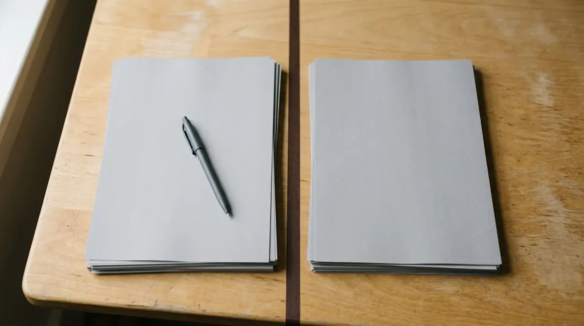 Zwei Papierstapel auf einem Tisch symbolisieren lizenzierte und graue Anbieter