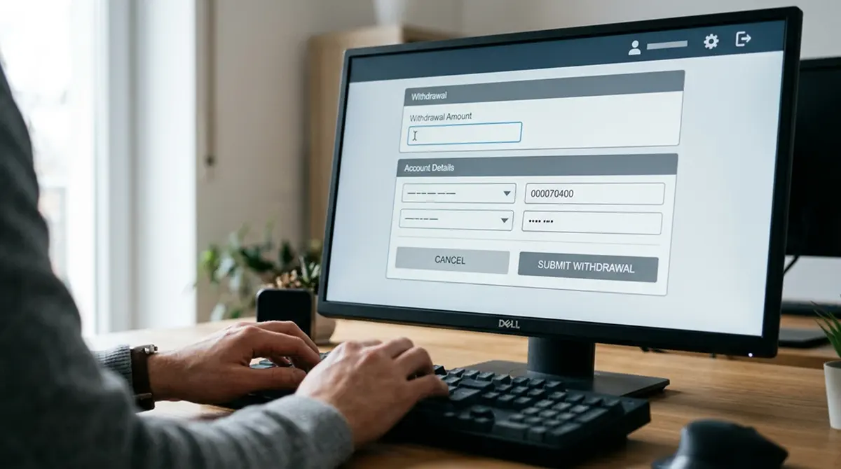 Auszahlungsprozess an einem Computer-Bildschirm
