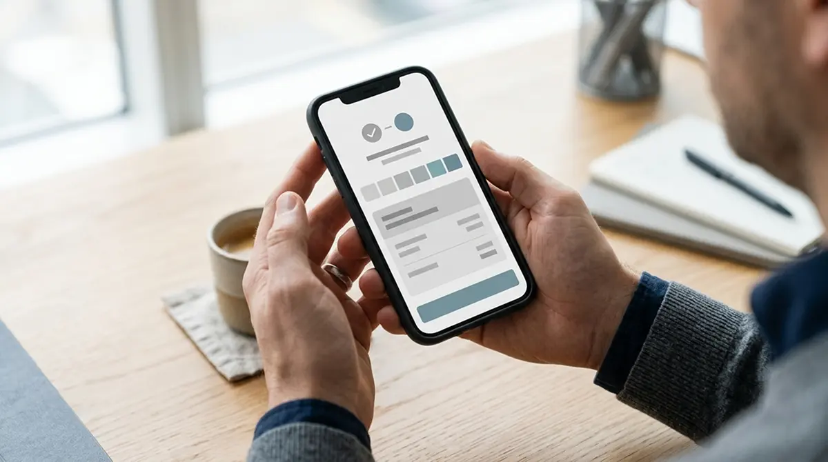 Digitale Auszahlung auf modernem Smartphone mit neutralem Interface