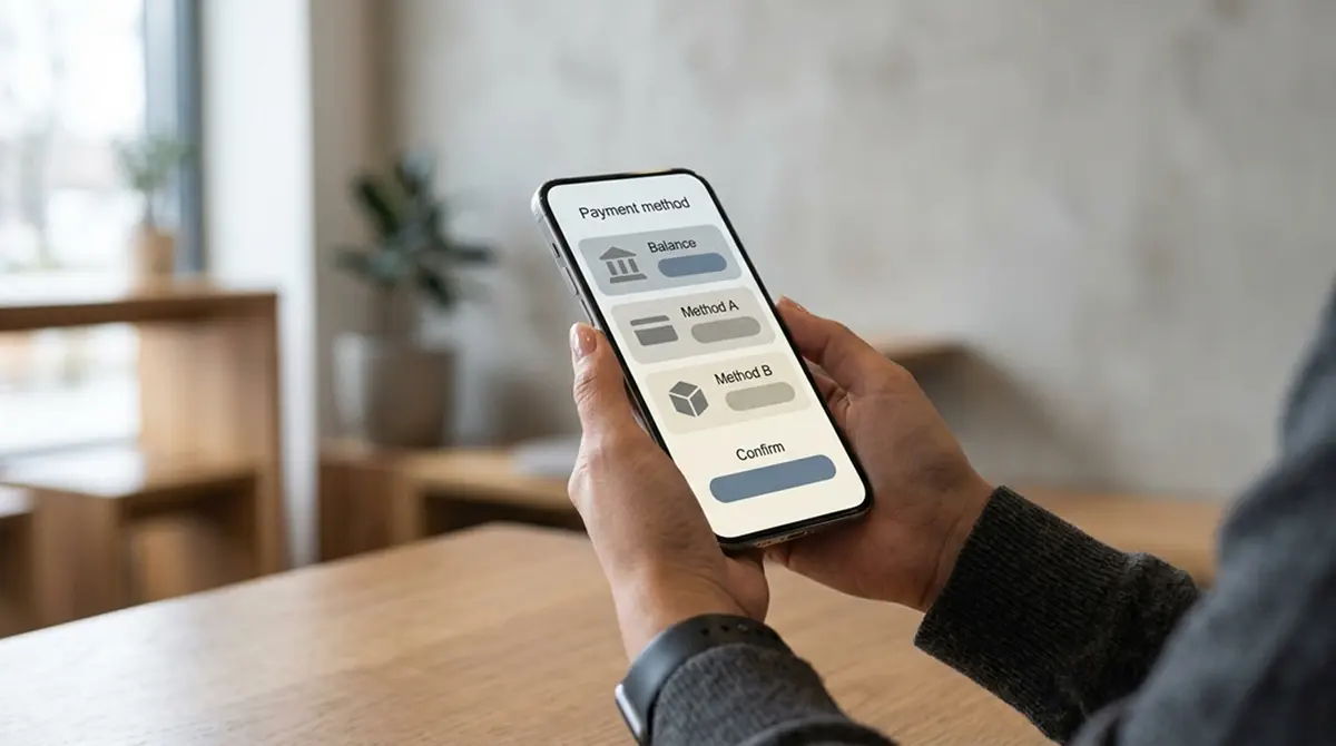 Smartphone mit digitalen Zahlungsoptionen auf dem Bildschirm
