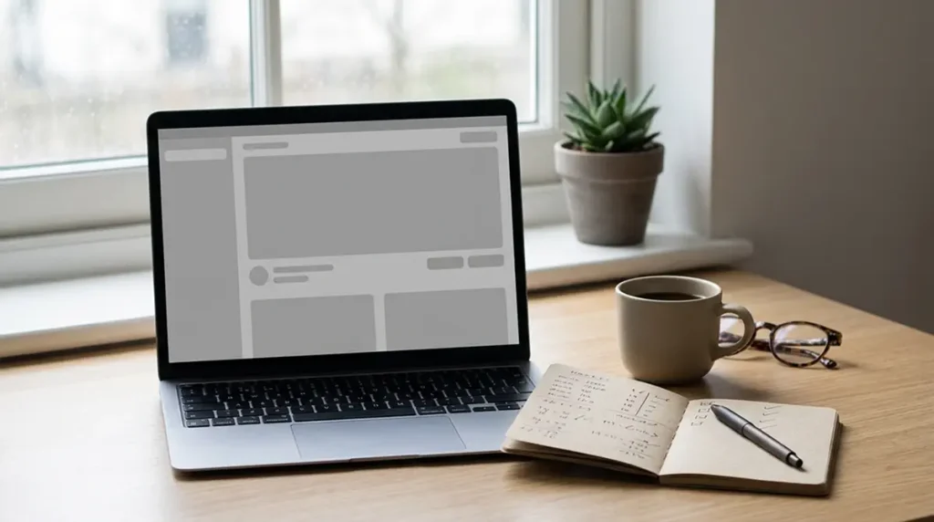 Schreibtisch mit Laptop und Notizen zum Vergleich von Wettanbietern mit Skrill