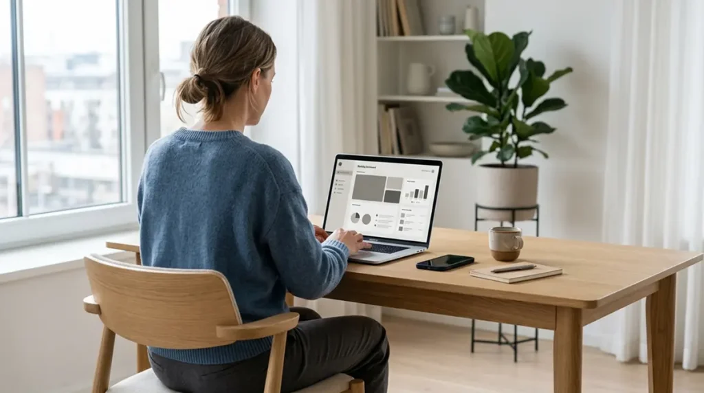 Person nutzt Trustly-Zahlungssystem am Laptop für Online-Wettanbieter