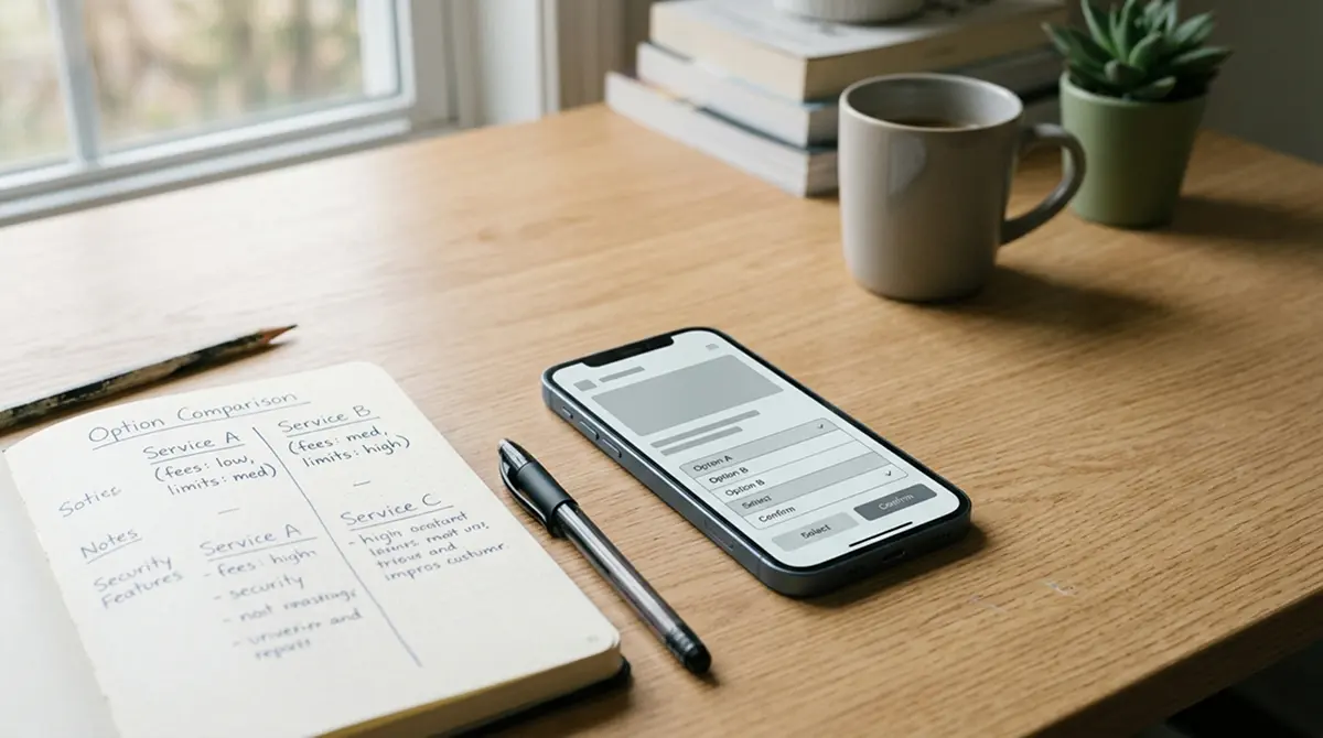 Smartphone mit Zimpler-Zahlungsschnittstelle auf neutralem Schreibtisch mit Notizen zur Buchmacher-Recherche