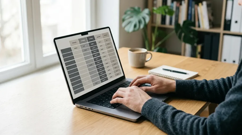 Person vergleicht Wettanbieter ohne Gebühren auf einem Laptop
