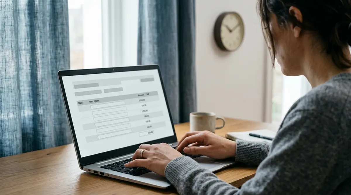 Hände am Laptop bei einer Online-Überweisung