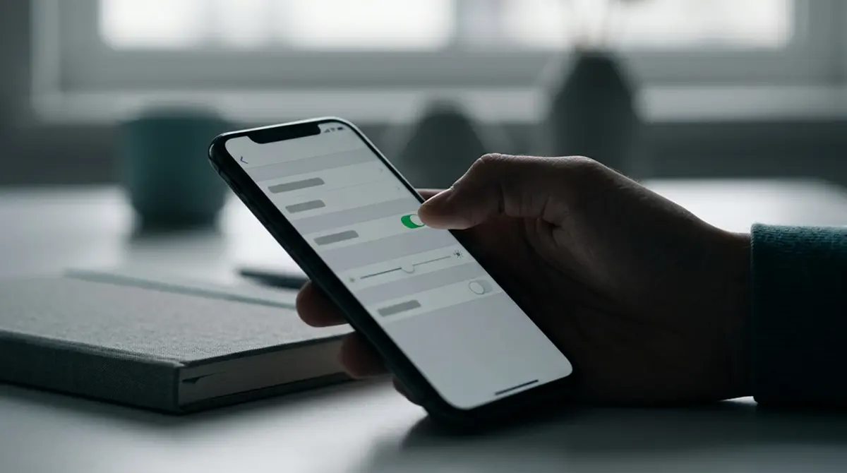 Silhouette einer Hand stellt Einstellungen auf einem Smartphone ein