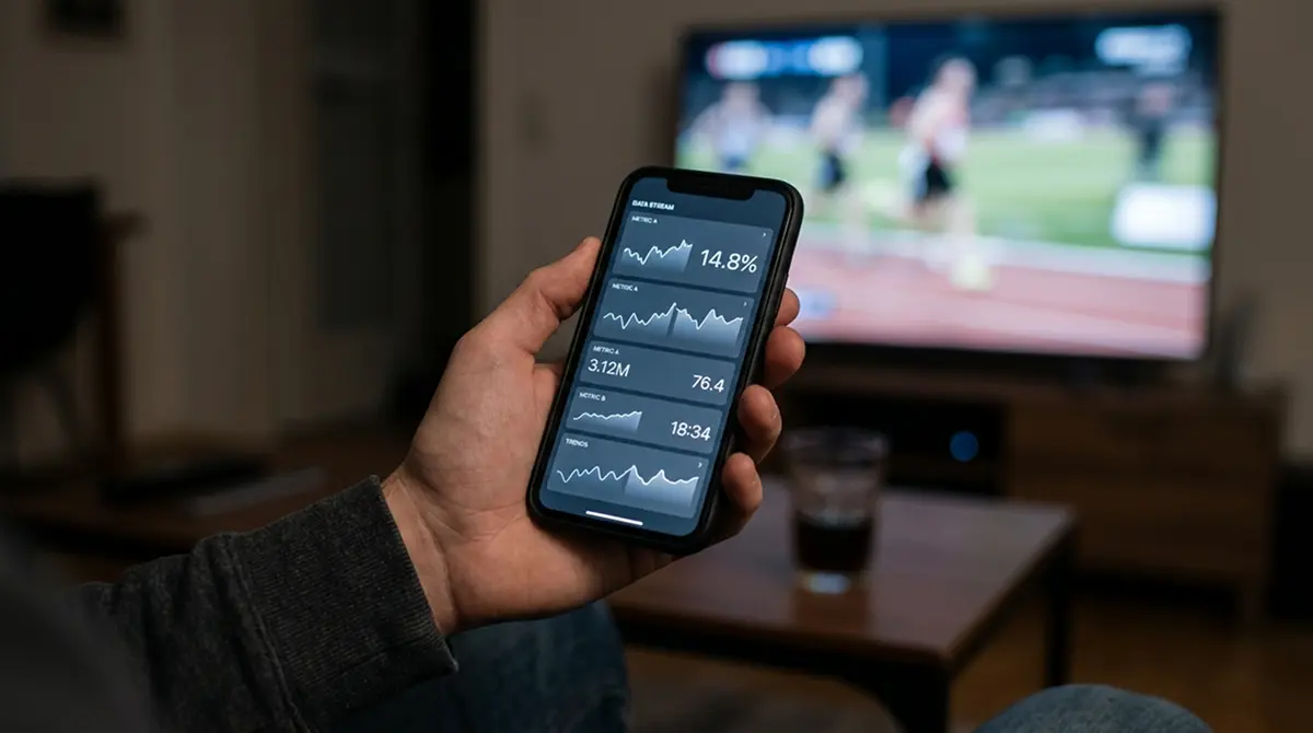 Smartphone mit Live-Quoten während eines Sportereignisses