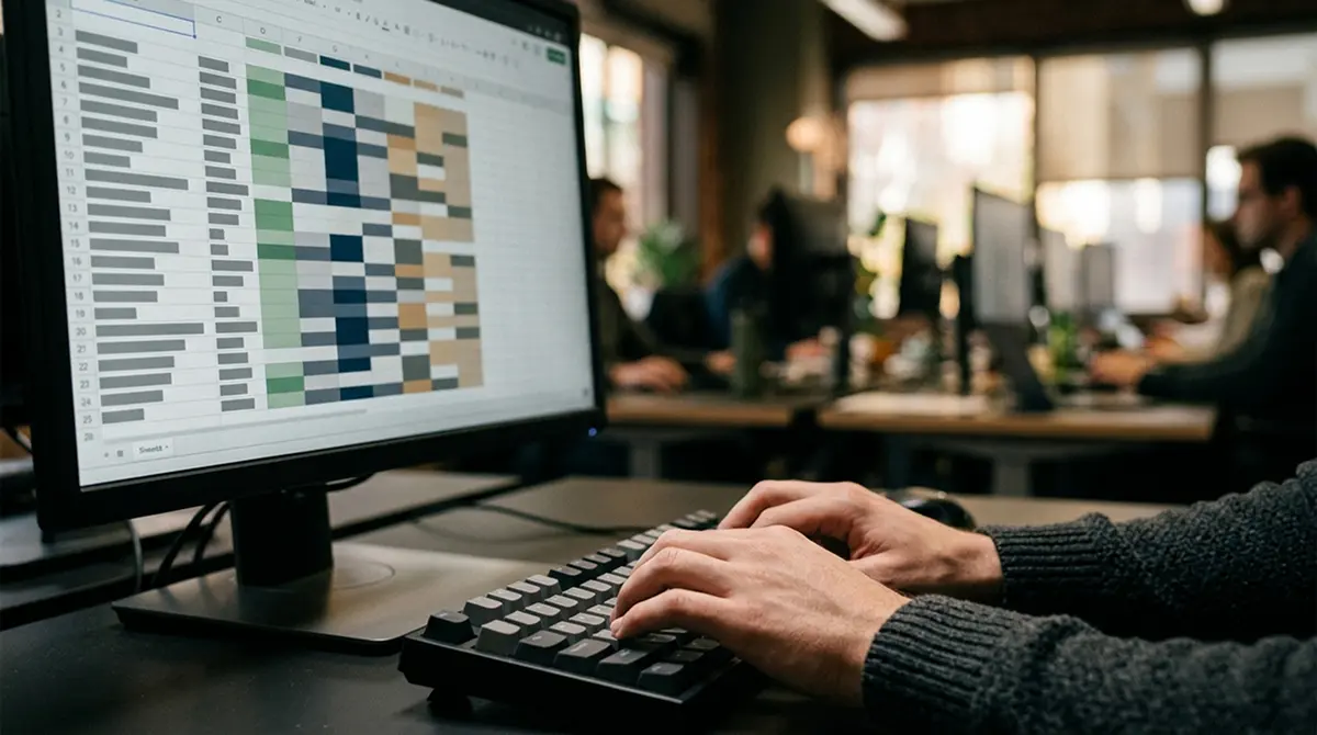 Vergleichstabelle mit neutralen Anbieterdaten auf einem Monitor