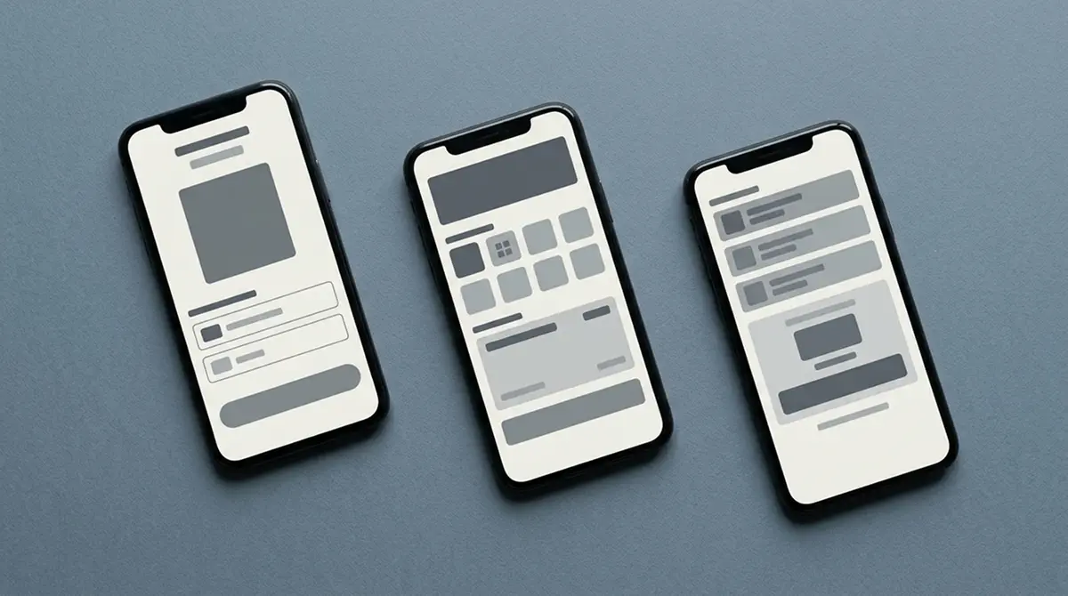 Drei Smartphones zeigen verschiedene mobile Zahlungsoberflächen im direkten Vergleich