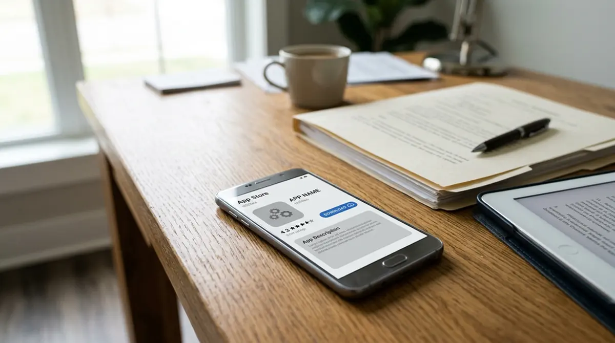 Android-Smartphone zeigt Google Play Store Interface mit Download-Optionen