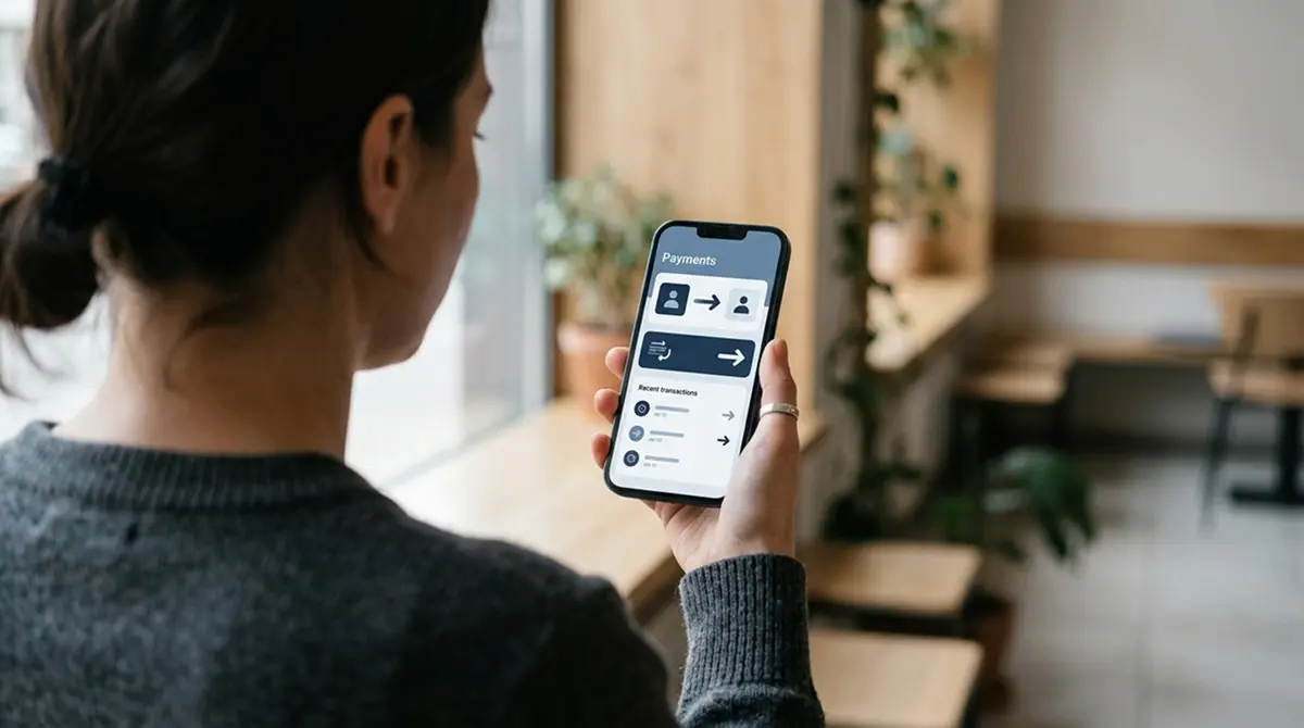 Smartphone mit Banking-App zeigt moderne Sofortüberweisung als Push-Zahlung