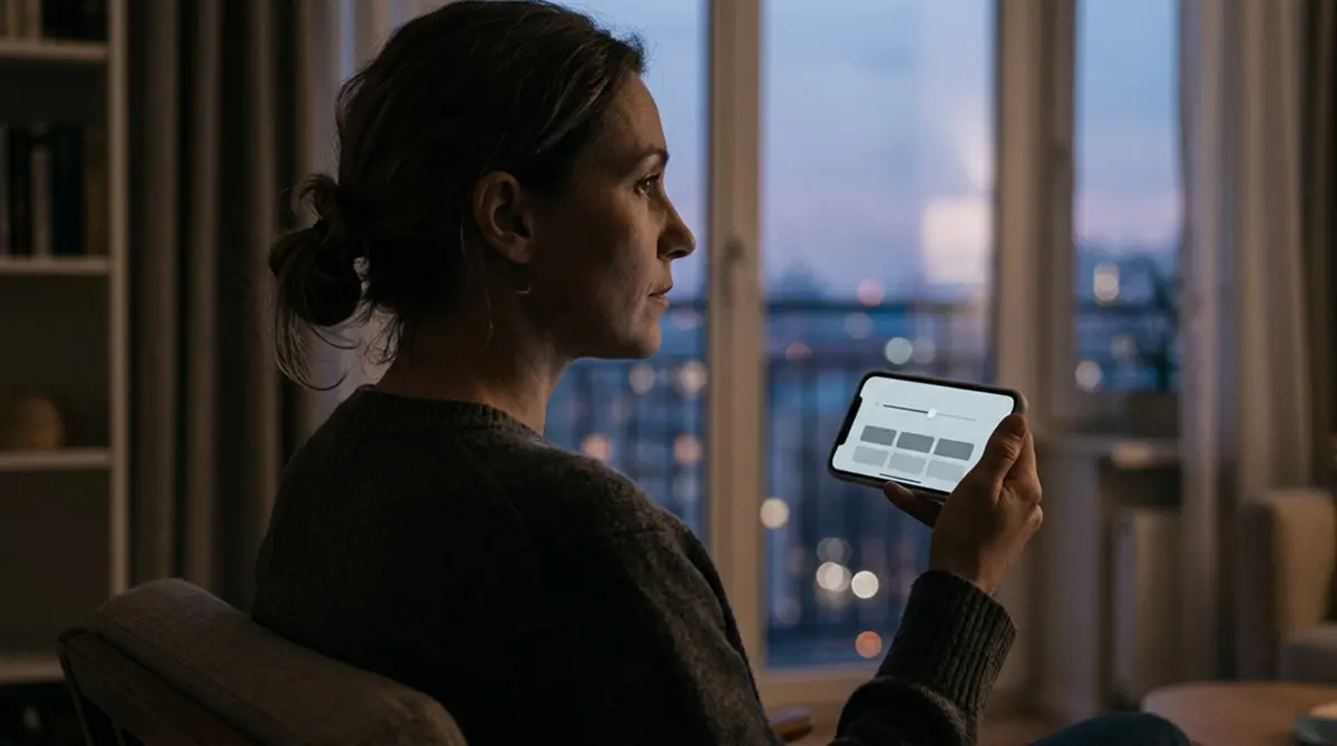 Person setzt am Fenster ein Einsatzlimit auf dem Smartphone