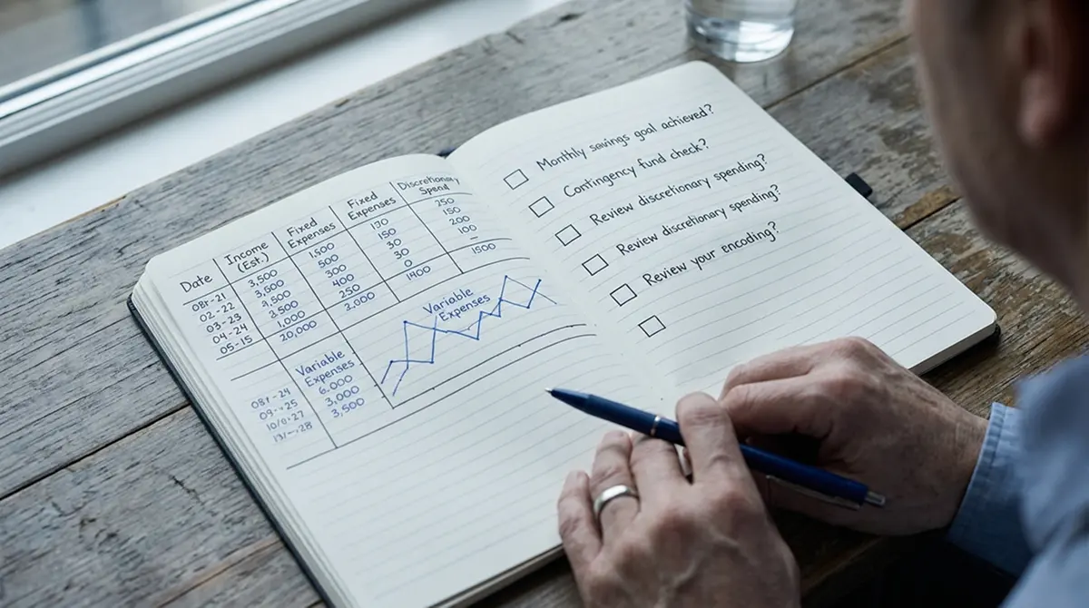 Notizbuch mit Budget-Aufstellung und leere Checkbox-Liste symbolisieren fehlende Schutzmaßnahmen