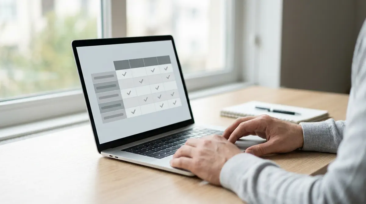 Vergleichstabelle auf einem Laptopbildschirm mit abstrakten Zeilen