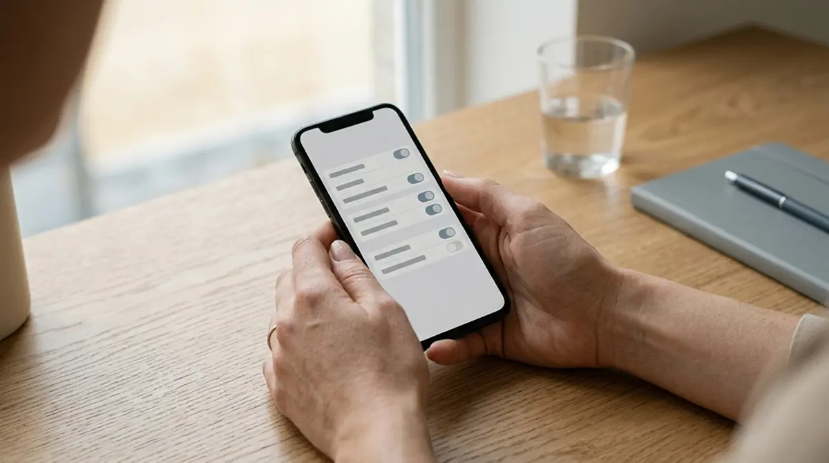 Hände am Smartphone mit neutraler Einstellungsansicht für Limits