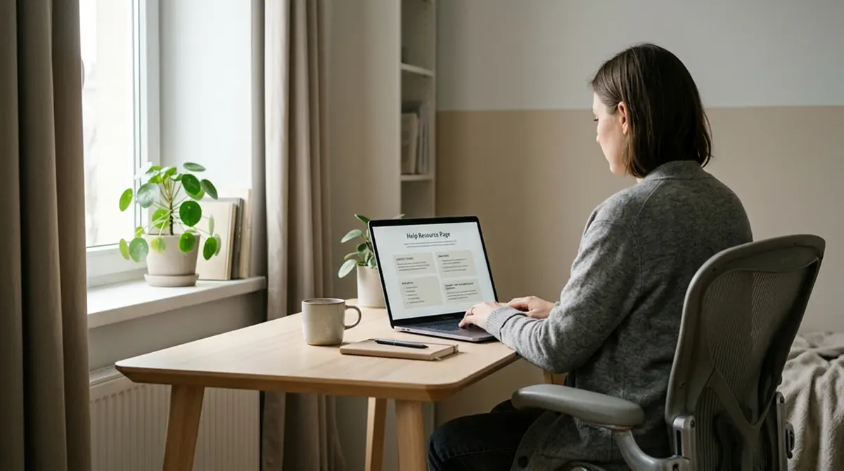 Person vor Laptop in ruhiger Umgebung, Spielerschutz-Thema