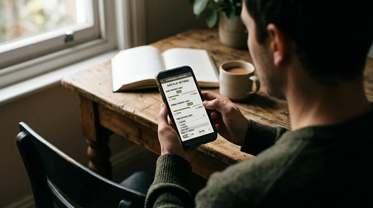 Person setzt Einzahlungslimits in einer Wett-App als Symbol für verantwortungsvolles Spielverhalten
