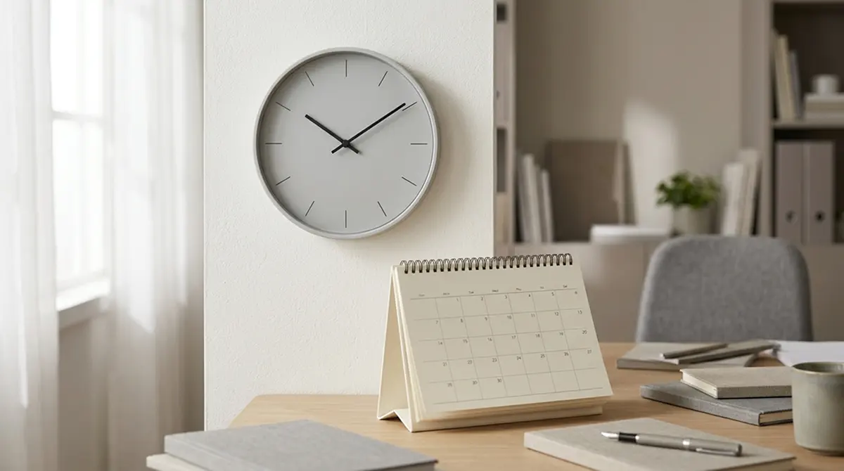 Minimalistische Uhr und Kalender symbolisieren Wartezeiten bei Auszahlungen
