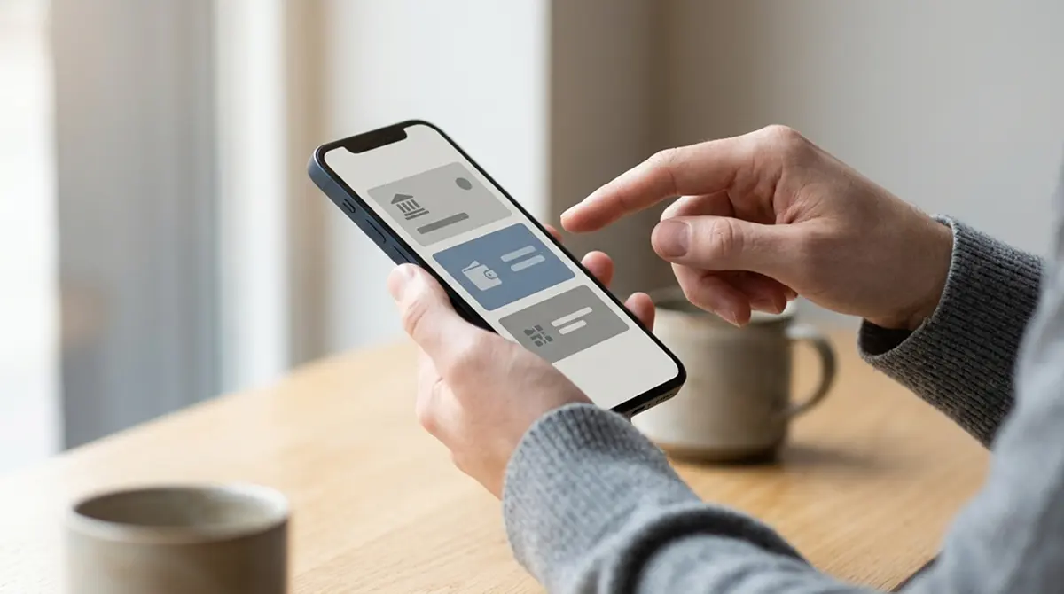 Smartphone mit verschiedenen digitalen Zahlungsmethoden auf dem Display