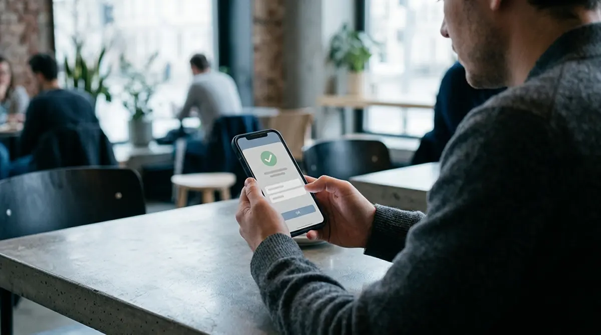 Person bestätigt eine Transaktion auf dem Smartphone