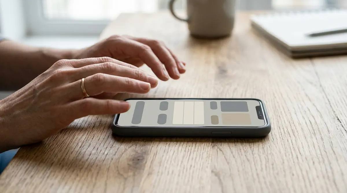 Smartphone mit neutraler Zahlungsoberfläche auf ruhigem Schreibtisch