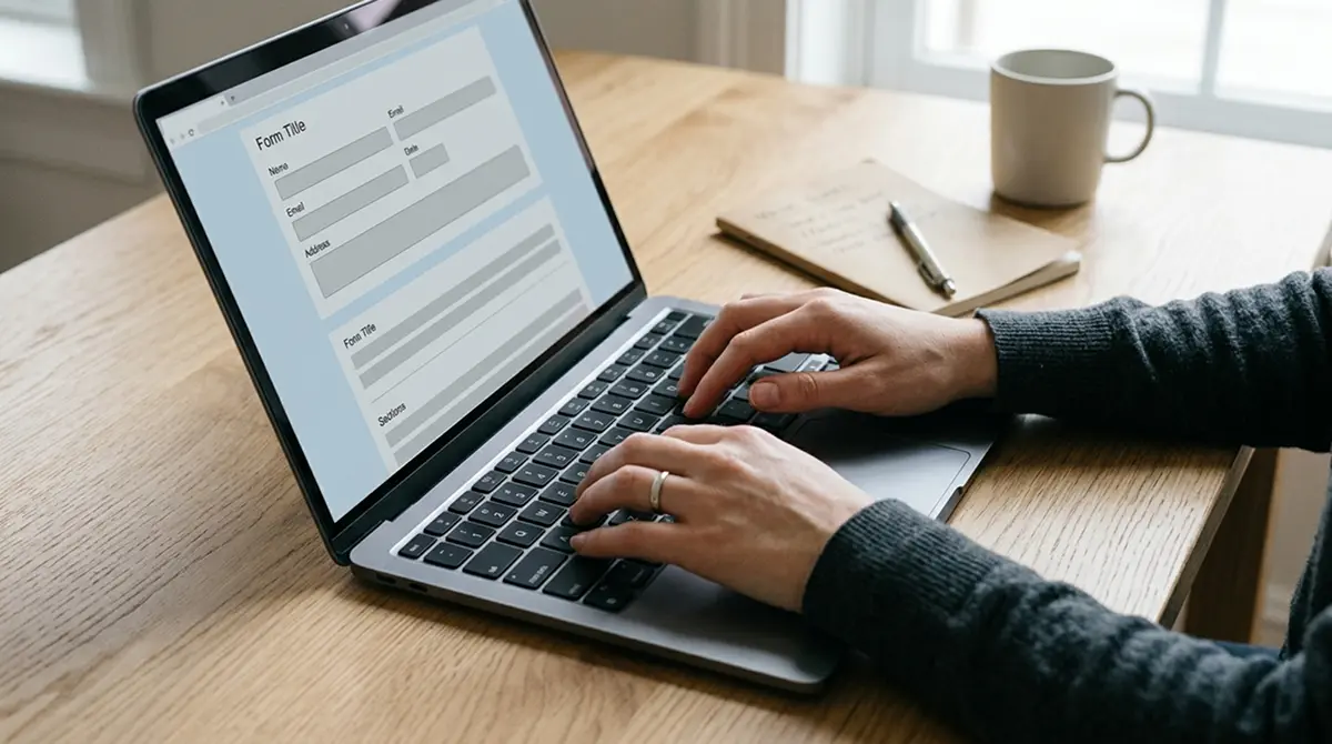 Hände am Laptop mit neutralem Zahlungsformular als Symbol für Zahlungsmethoden ohne Ident-Prüfung